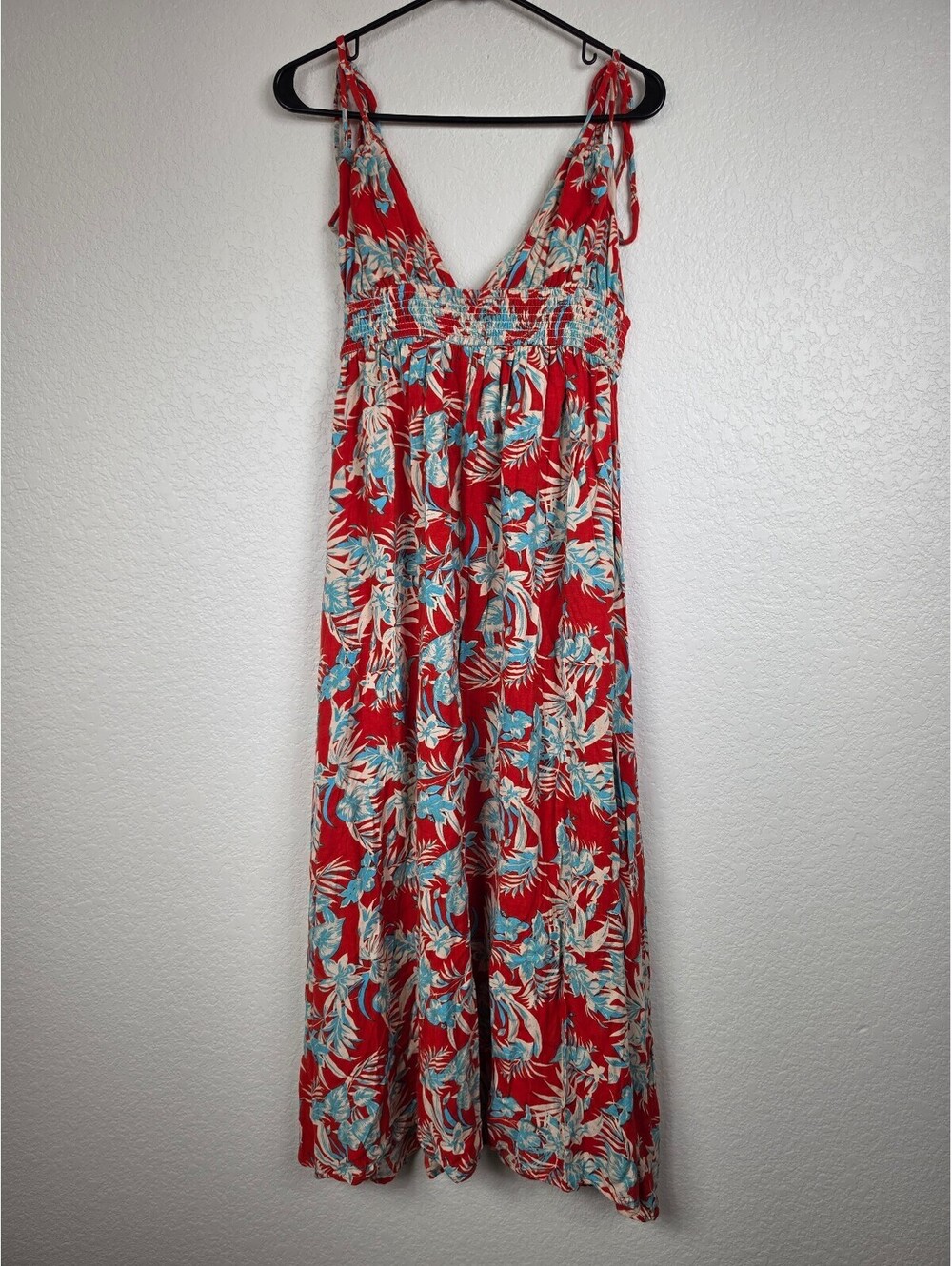 Anthropologie En Creme Red Tropical Rayon Maxi Dress M
